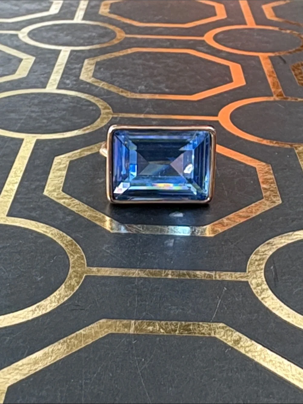 Art Deco Blue Crystal Cocktail Ring 💍 Size 9